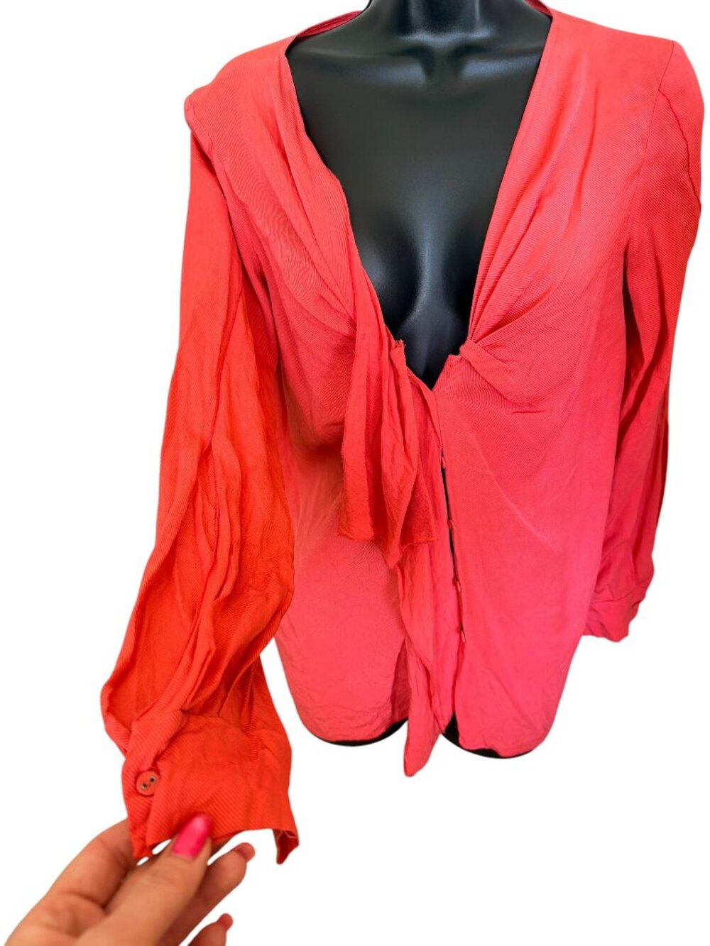 Hot Pink Rachel Roy ruffle, button down blouse